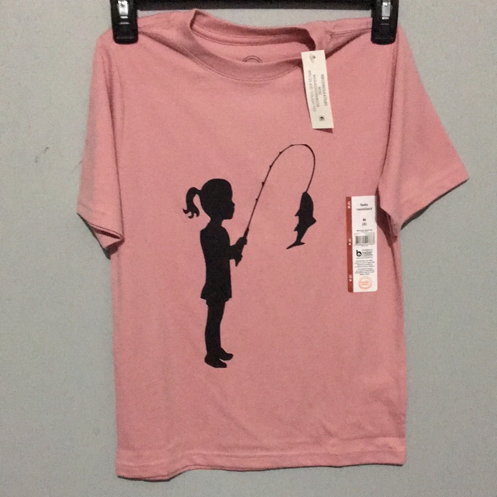 NWT Girls size M(8) hand made girl fishing vinyl tee